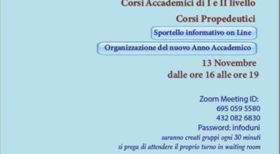 Sportello Informativo           on line 13 Novembre         dalle ore 16 alle ore 19